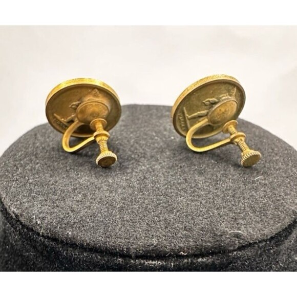 Vintage French Emperor Napoleon Bonaparte Coin Gold Tone Earrings Screw Back BR - Picture 4 of 11